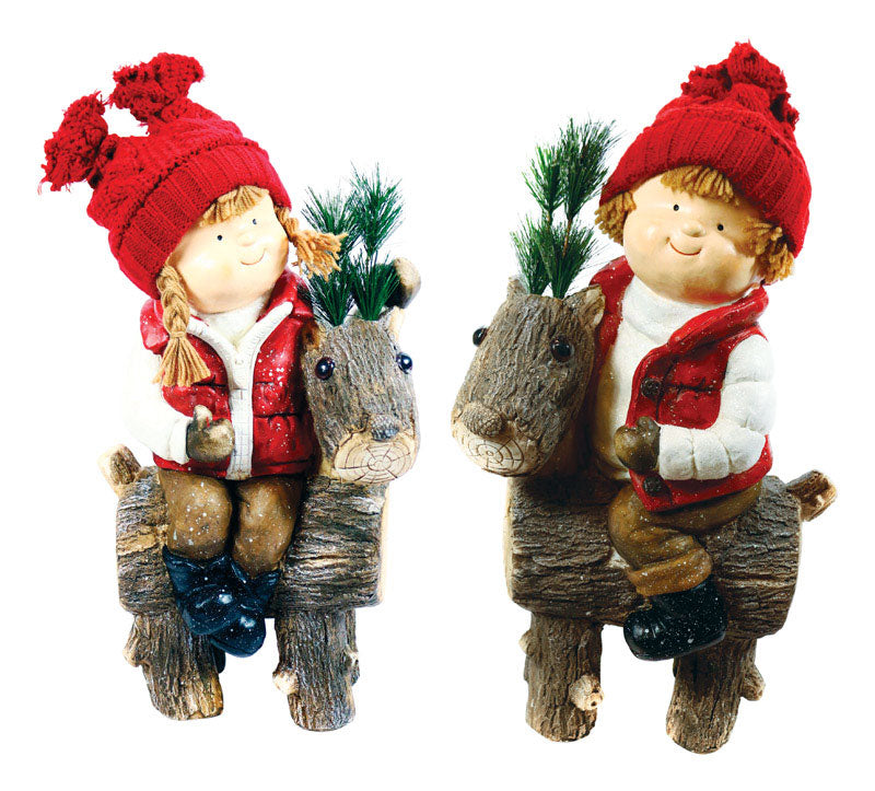 ACE TRADING - ALPINE KEYANG, Alpine Kids on Reindeer Statue Christmas Decoration Assorted Resin 1 pk (Pack of 2)