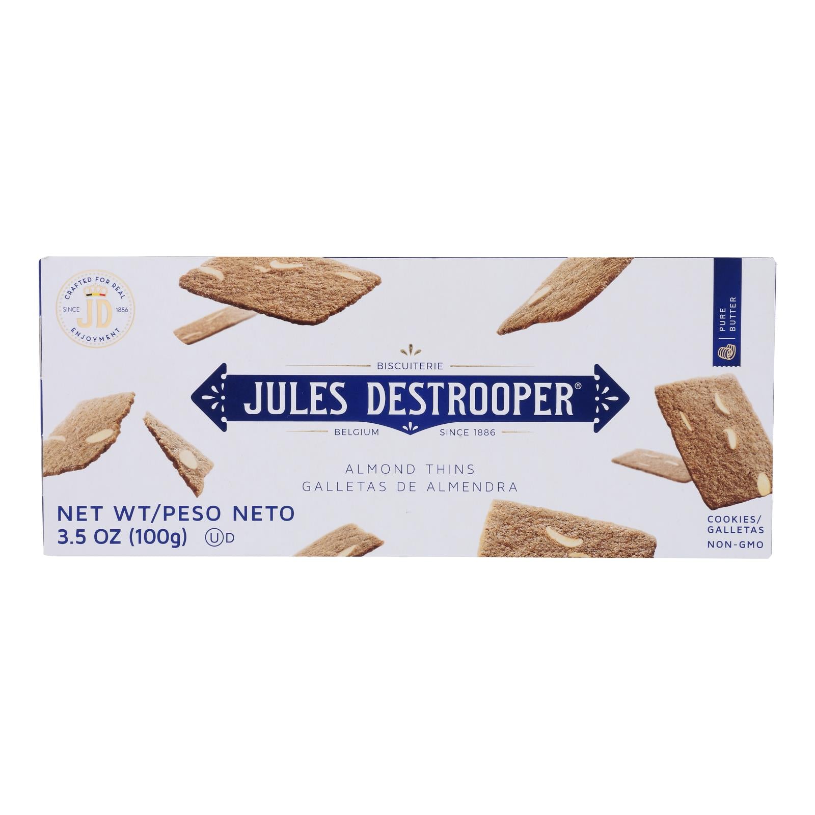 Jules Destrooper, Jules Destrooper - Cookies - Almond Thins - Case of 12 - 3.5 oz. (Pack of 12)