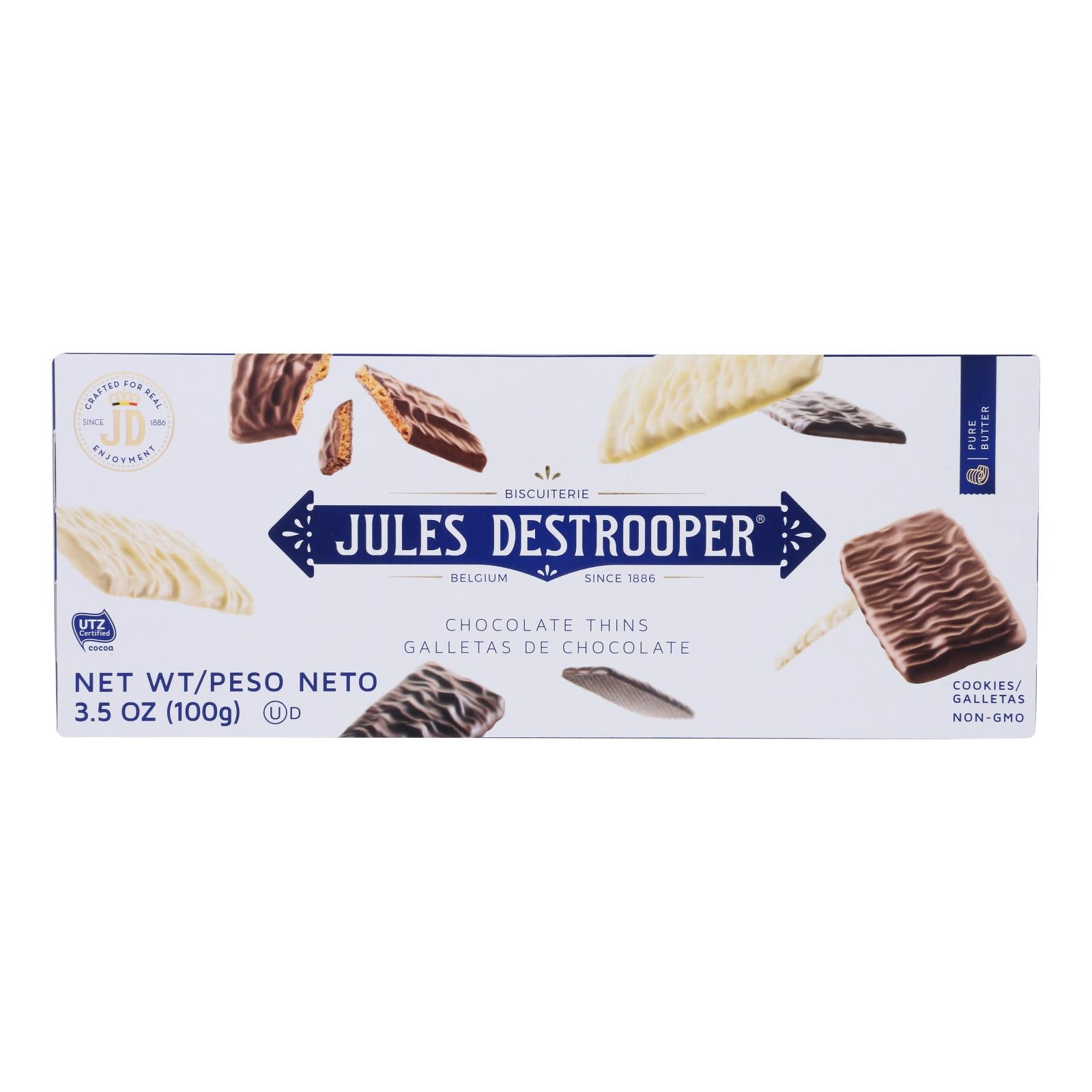 Jules Destrooper, Jules Destrooper - Cookies - Chocolate Thin - Case of 12 - 3.52 oz (Pack of 12)