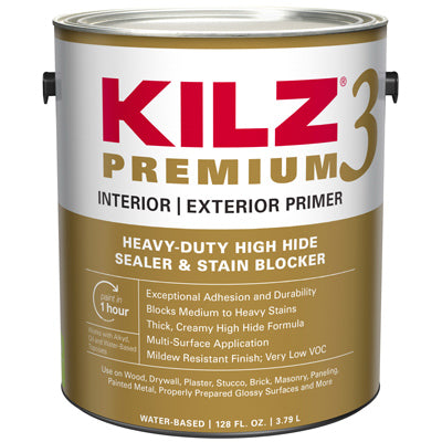 MASTERCHEM INDUSTRIES, KILZ White Premium Water-Base Interior/Exterior Sealer & Stain Blocking Primer 1 gal. (Pack of 4)