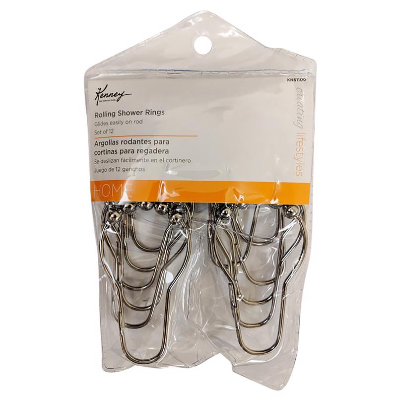 KENNEY MANUFACTURING COMPANY, Kenney Chrome Silver Metal Shower Curtain Rings 12 pk