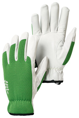 Hestra, Kobalt Leather Garden Gloves, Green & White Goatskin, Women's S